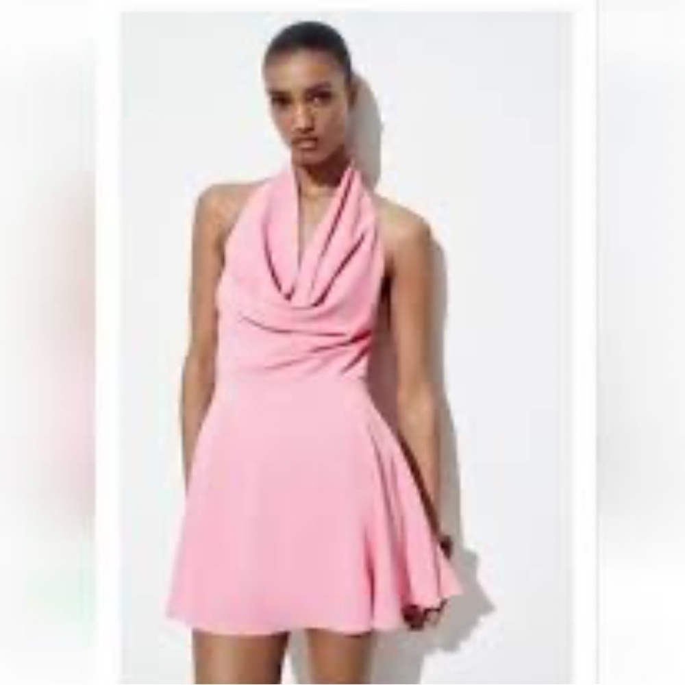 Zara Pink Cowl Neck Mini Dress